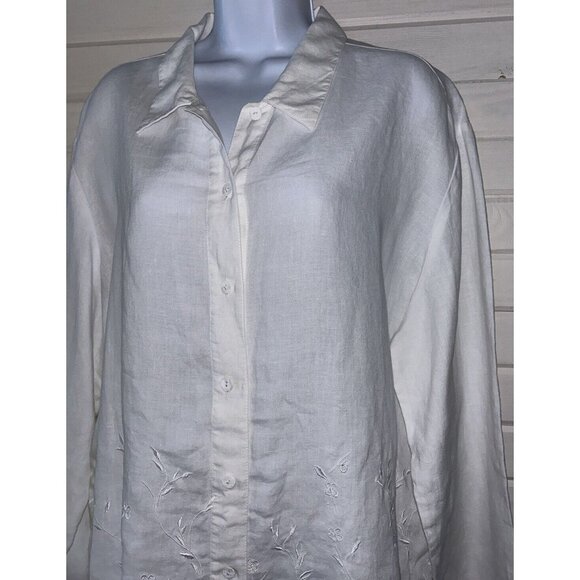 CHARTER CLUB Sz XL White Linen Tunic Embroidered Button Up L/S EUC - Picture 1 of 9